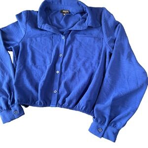 Julia by Love J Cropped Top Women Medium Blue Button Front Twin Pocket Outdoor